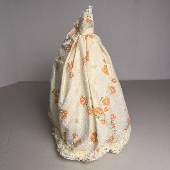 Vintage Handmade Barbie Southern Belle Dress Yellow Floral Lace Gown Display Mat - Picture 5 of 14